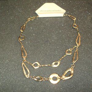 New Christopher & Banks Necklace Hammered Antique Gold Abstract Shapes 16.5"